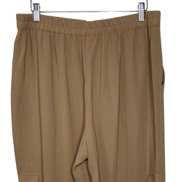 VENUS | Lightweight Camel Elastic Waist Cargo Ankle Pants | Size L - Picture 8 of 13